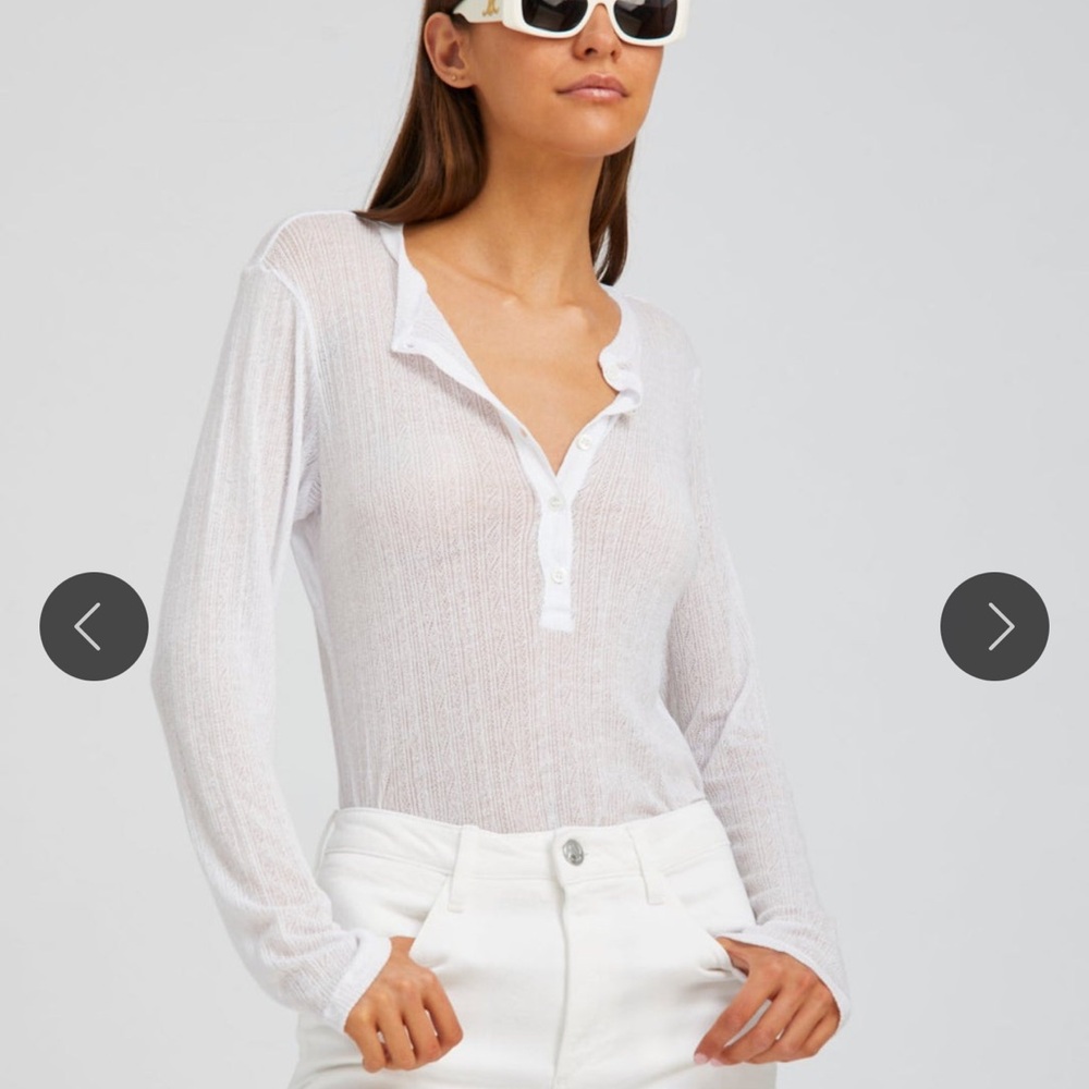 SPRWMN WHITE POINTELLE LONG SLEEVE HENLEY -S